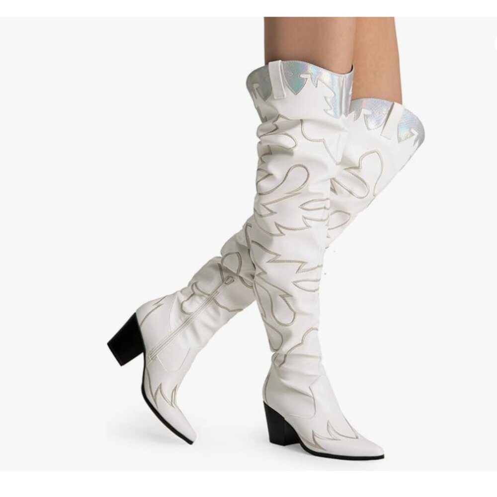 Western Cowboy White Snow Boots